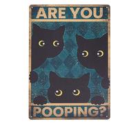 GLOBLELAND Black Cat Targa in Metallo Vintage Targa Divertente Art Plaque Poster Retro Are You Pooping Decorativa da Parete in Metallo 12x8 pollici per Casa Cucina Bar