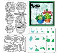GLOBLELAND Cactus Piante Grasse Piante In Vaso Timbri Trasparenti Fustelle Stencil In PET per Pittura per Realizzare Biglietti Piante Timbri In Silicone Fustelle In Metallo Stencil In PET
