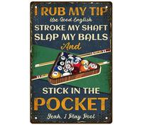 GLOBLELAND Cartelli Da Biliardo In Metallo "I Rub My Tip" Cartello Vintage In Ferro Club di Snooker per Gli Amanti Del Biliardo Poster In Latta per La Serata In Piscina Ferro 12x8 pollici