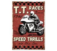 GLOBLELAND Cartello In Latta per Motocicletta T Targa In Metallo Races Vintage Artistica Poster Decorazione Murale Retrò Ferro con Pittura In Metallo 12x8 Pollici per La Casa Bar Club