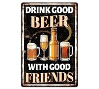 GLOBLELAND Cartello In Metallo con Scritta "Beer Friends" Da 12x8 pollici per Birra Oktoberfest In Latta Dipinto Vintage Poster Da Parete per Cucina Sala Da Pranzo Bar Sala Giochi Soggiorno Birreria