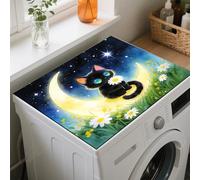 GLOBLELAND Copertura antipolvere per lavatrice con gatto nero e luna, 50 x 40 cm, con margherite, antiscivolo, per lavanderia, soggiorno, cucina
