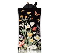 GLOBLELAND Custodia Morbida per Occhiali Vintage con Fiori di Campo Neri Illustrazione Botanica Vintage Custodia per Occhiali Da Viaggio In Similpelle Portatile per Donne e Uomini