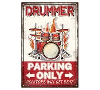 GLOBLELAND "Drummer Parking Only Violators Will Get Beat" Divertente Targa In Metallo con Tamburo 12x8 Pollici per Garage, Targhe Da Giardino, Targhe Artistiche, Poster