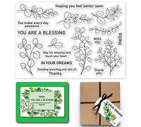 GLOBLELAND Eucalipto Foglie di piante Timbri trasparenti Benedizione Parole Silicone trasparente Timbro Sigilli per le carte che fanno Fai da te Scrapbooking Photo Journal Album Decorazione