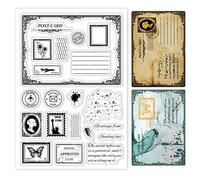 GLOBLELAND Francobolli e Cartoline Vintage Timbri Trasparenti per Decorazioni Fai da Te Scrapbooking Buste Testo Farfalle Aeroplani Fiori Timbri Trasparenti in Silicone per Biglietti Album di Foto