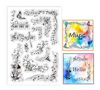 GLOBLELAND Francobolli trasparenti con note musicali, per pianoforte e violino, in silicone, trasparenti, per fai da te, scrapbooking, biglietti, album fotografici, diari, 16 x 11 cm