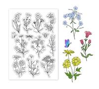 GLOBLELAND Francobolli Trasparenti per la creazione di Biglietti Decorativi Piante Vintage Fiori Foglie api timbri in Silicone Trasparente per Fai da Te Scrapbooking Forniture