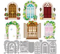 GLOBLELAND Fustelle per Porte Ad Arco con Fiori Fustelles In Metallo per Finestre per Muri In Mattoni Modelli per Goffratura Scrapbooking Artigianato Creazione di Biglietti di Carta