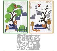 GLOBLELAND Fustelle primaverili stagionali a forma di albero del parco in metallo per lampada stradale cartello cassetta postale da banco taglio modello in rilievo gabbia per uccelli scoiattolo carta