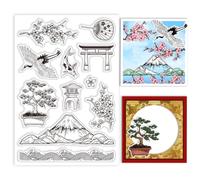 GLOBLELAND Giappone Fiori di Ciliegio Timbri Trasparenti per Scrapbooking Fai Da Te Monte Fuji Sigilli per Timbri In Silicone Gru Timbri Trasparenti per Carte Creazione 6.3×4.33 Pollici