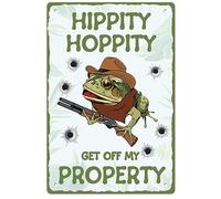 GLOBLELAND Hippity Hoppity Esci dal Mio Segno di proprietà Rana Nessun Accesso Segno retrò Segno Divertente Porta Retrò Appendere In Ferro Targa per Casa Giardino Regali Decorazioni 12x8 Pollici
