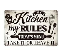 GLOBLELAND La Mia Cucina Le Mie Regole Cartello In Latta di Metallo "Menu Del Giorno Prendilo O Lascialo" Parole Divertenti Vintage Dipinto Targhe In Latta Da 12x8 Pollici Poster Retrò Da Parete