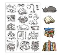 GLOBLELAND Libreria Sfondo Timbri Trasparenti Libro Gatto Timbri Trasparenti Decorativi Timbri in Silicone per Realizzare Carte e Album di Foto Decorazioni Decorazioni e Scrapbooking Fai da Te