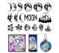 GLOBLELAND Luna Timbri Trasparenti per Fai da Te Scrapbooking Decor Fasi Lunari Nuova Luna Autunno Montagne Foglie di Acero Timbri Trasparenti in Silicone per Carte Decorazione di Album di Foto