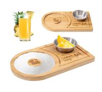 GLOBLELAND Margarita - Set di saliera in bambù e vetro, con ciotola, per zucchero e sale, per bicchieri larghi, strumento da barista per cocktail e margarita