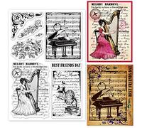 GLOBLELAND Musica di Sottofondo Vintage Timbri Trasparenti Staffa di Arpa per Pianoforte Timbro Trasparente in Silicone Sigilli in Pizzo per Fai da Te Scrapbooking Riviste Carte Decorative Creazione