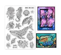 GLOBLELAND Ocean Life Cancella Francobolli Balene Marine Tartarughe Cavallucci Marini Calamari Pesci Rossi Silicone Trasparente Timbro Sigilli per Le Carte Che Fanno Fai Da Te Scrapbooking Photo