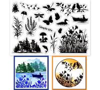 GLOBLELAND Paesaggio Lacustre Timbri Trasparenti per Scrapbooking Fai Da Te Sagoma Della Palude Sigilli In Silicone per Francobolli Trasparenti Timbri Trasparenti per Realizzare Cartoline Album