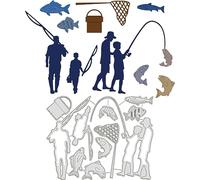 GLOBLELAND Pesca Fustelle Padre e Figlio Famiglia Pesca Metallo Goffratura Stencil Modello per Carta Scrapbooking Artigianato Fai da Te