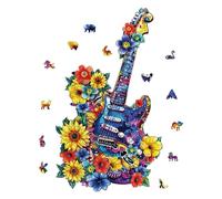 GLOBLELAND Puzzle In Legno per Chitarra Da 2 Pezzi per Adulti Puzzle In Legno per Adulti Da 4x23 cm Puzzle In Legno Dalla Forma Unica Puzzle Colorati per Regali di Compleanno di Natale Giochi per