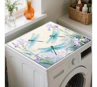 GLOBLELAND Retro libellula lavanderia lavatrice asciugatrice copertura antipolvere tappetino 59,9 x 60,9 cm Iris fiori di iris lavatrice top protector pad vintage lago antiscivolo lavatrice top cover