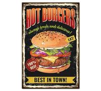 GLOBLELAND Ristorante Vintage Hamburger e Parola Divertente Targa in Metallo per Garage Man Personalizzata Targa per Grotta da Giardino Artistica Poster Decorazione da Parete 12x8 Pollici