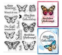 GLOBLELAND Sayings Tedesco e Farfalla Timbri Trasparenti per Scrapbooking Fai da Te Parola Emozionale Tedesca Timbro Trasparente in Silicone Timbri Trasparenti Sigilli per Biglietti Creazione