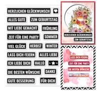 GLOBLELAND Sayings Timbri Trasparenti Tedeschi Timbro di Compleanno per Scrapbooking Fai Da Te Tedesco Festeggia Timbro Trasparente In Silicone Timbri Trasparenti Sigilli per Biglietti Realizzazione