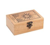 GLOBLELAND Scatola portaoggetti per tarocchi, in legno di faggio con sole e girasoli, per biglietti di tarocchi, con incisione, per supporto di cristallo di santi, 5,12 x 3,23 x 1,46 cm