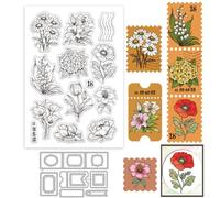 GLOBLELAND Set di timbri trasparenti e fustelle per la creazione di biglietti, tulipani primaverili, margherite, in silicone trasparente, francobolli in metallo, cornici per fai da te, scrapbooking,