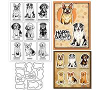 GLOBLELAND Simpatici Cani Illustrazioni Timbro Trasparente e Taglio Muore Set per Creazione di Carte Bulldog Cucciolo Silicone Timbri Trasparenti Pastore Animali Metallo Muore Tagli per Scrapbooking