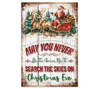 GLOBLELAND Targa in latta con slogan di Natale 12x8 Pollici con scritta in lingua inglese "May You Never Be Too Grown Up To Search The Skies On Christmas Eve" decorazione da parete divertente per bar