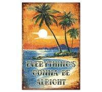 GLOBLELAND Targa in metallo con scritta in lingua inglese "Everything's Gonna Be Alright" 12x8 Pollici decorazione artistica da parete per vacanze estive, spiaggia, mare, caffetteria, bar