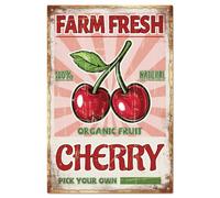 GLOBLELAND Targa in metallo vintage con scritta "Farm Fresh Cherry" 12x8 pollici decorazione da parete per negozi, supermercati, bar, club, ristoranti, caffetterie