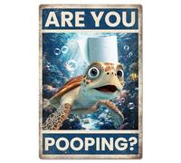 GLOBLELAND Targa in metallo vintage con tartarughe marine, 12x8 pollici, con scritta in lingua inglese "Are you poping?", decorazione artistica da parete, stile retrò, divertente, per garage, bagno