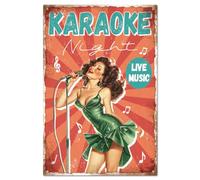 GLOBLELAND Targa Karaoke Pin Up Women Targa In Metallo Musica Decorazione Da Parete Vintage Targhe In Metallo con Pittura 12x8 Pollici