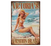 GLOBLELAND Targa Vintage Sulla Spiaggia Pin Up Lady 12x8 Pollici Retro Beach Vacation Targa Artistica Poster Decorazione Da Parete in Ferro