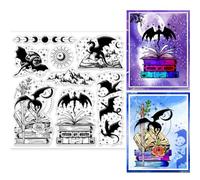 GLOBLELAND Timbri Trasparenti A Forma di Drago e Libro Magico per Realizzare Biglietti Timbri Trasparenti A Forma di Dinosauro Timbri Trasparenti per Fai Da Te Scrapbooking Album Fotografici Diario