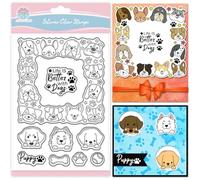 GLOBLELAND Timbri trasparenti con bordo a forma di cane, cornice in silicone trasparente, per fai da te, scrapbooking e biglietti, album fotografici, diari, 16 x 11 cm