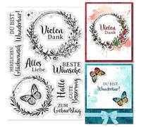 GLOBLELAND Timbri Trasparenti con Detti Tedeschi e Ghirlande di Fiori per Scrapbooking Timbri Trasparenti In Silicone con Parole Emozionali In Tedesco Timbri Trasparenti per Biglietti Creazione