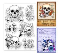 GLOBLELAND Timbri Trasparenti con Scheletro Fungo Fiore Halloween Sigilli Trasparenti In Silicone per Carte di Scrapbooking Fai Da Te Creazione di Album di Foto Diario Decorazione Della Casa