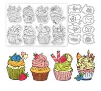 GLOBLELAND Timbri Trasparenti e Fustelle per Cupcake Timbri per Cupcake e Fustelle per Goffratura, Cartoline In Silicone e Fustelle In Metallo per La Creazione di Biglietti e Goffratura Fai-Da-Te