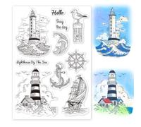 GLOBLELAND Timbri Trasparenti Faro Oceano Barca A Vela Gabbiano Timbro In Silicone con Ancora Bussola Viaggio Vela per La Creazione di Biglietti Scrapbooking Decorazioni per Album Fotografici