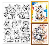 GLOBLELAND Timbri Trasparenti Gatto Divertente Gatto Divertente Sigilli Trasparenti In Silicone Gatto Cartone Animato Timbri Trasparenti per Carte di Scrapbooking Fai Da Te Creazione di Album