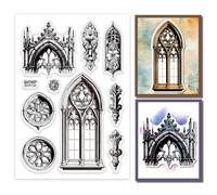GLOBLELAND Timbri Trasparenti In Silicone per Scrapbooking Cattedrale Gotica Architettura Gotica Retrò Timbro In Silicone per Creazione di Biglietti Diario Fai Da Te Goffratura Decorazione