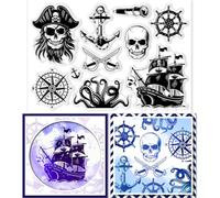 GLOBLELAND Timbri Trasparenti "Navi Pirata" con Navi Pirata Capitani Scheletri Sigilli In Silicone Trasparenti per Fai Da Te Scrapbooking Creazione di Biglietti Album Fotografici Diari Decorazioni