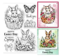 GLOBLELAND Timbri Trasparenti per Cesto di Coniglietti Pasquali per Scrapbooking Fai da Te Uova di Coniglio di Pasqua Sigilli Trasparenti in Silicone Timbri Trasparenti per Carte Che Realizzano