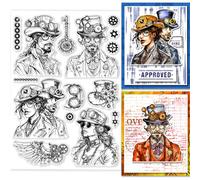 GLOBLELAND Timbri Trasparenti Steampunk Gentleman per Creazione di Biglietti Attrezzi Sigilli Trasparenti Timbri Trasparenti Da 5.83x8.27 pollici per Fai Da Te Scrapbooking Album Fotografico Diario