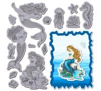 GLOBLELAND Timbro In Gomma Adesiva A Forma di Sirena Barriera Corallina Cavalluccio Marino Conchiglia Supporto In EVA Timbri In Gomma Adesiva Stella Marina Medusa per La Creazione di Biglietti